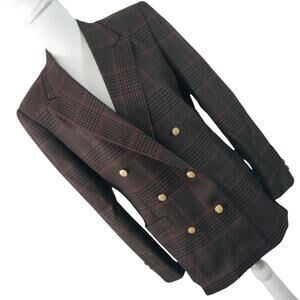 MARK SHALE! BURGUNDY, BROWN, BLACK PLAID PURE WOOL JACKET, BLAZER! SZ M